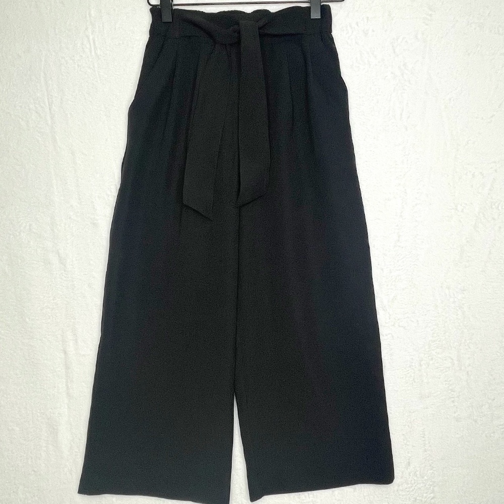 Lululemon Noir Crop Wide Leg Crop Pant Black Sz 2 Tie Waist Belt